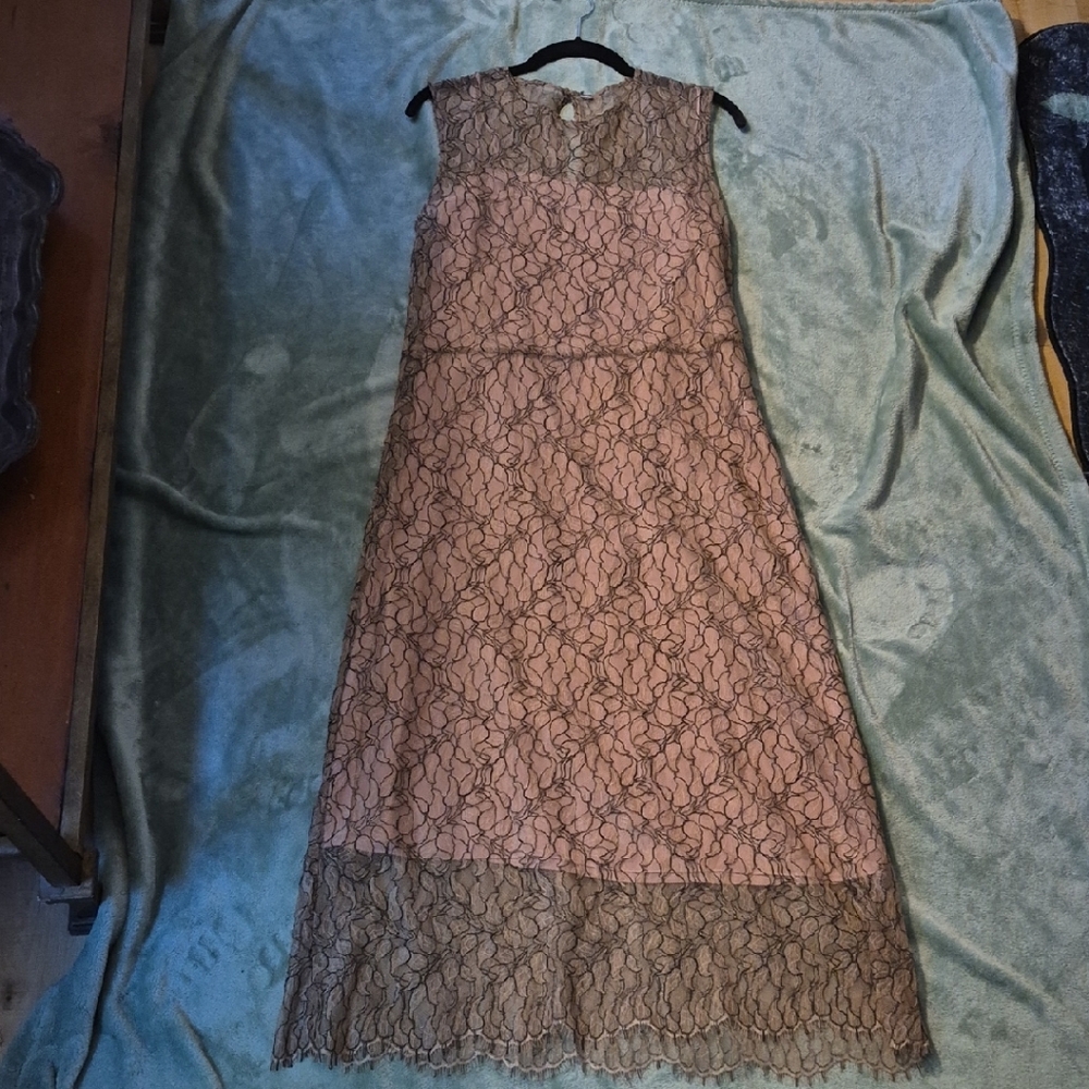 Vince Lace Overlay Dress in Black and Pink